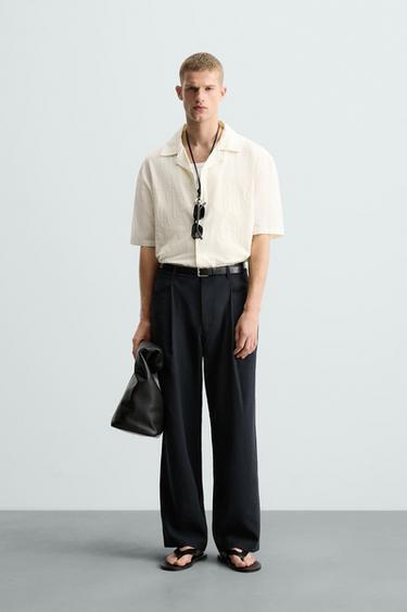 CAMISA ALGODÃO - LINHO BORDADO - Branco-marfim da Zara - Imagem 0