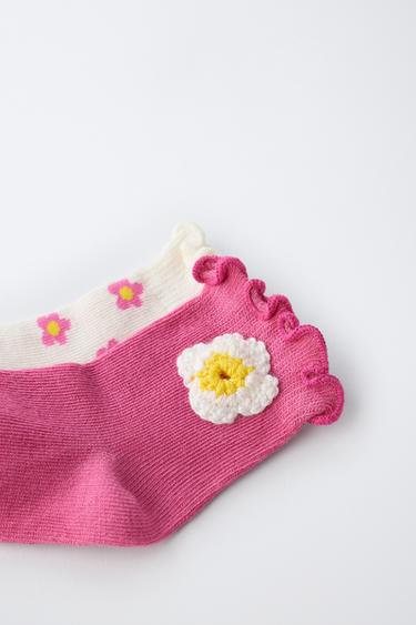 2-PACK OF FLORAL ANKLE SOCKS - Pink / White by Zara - Image 1