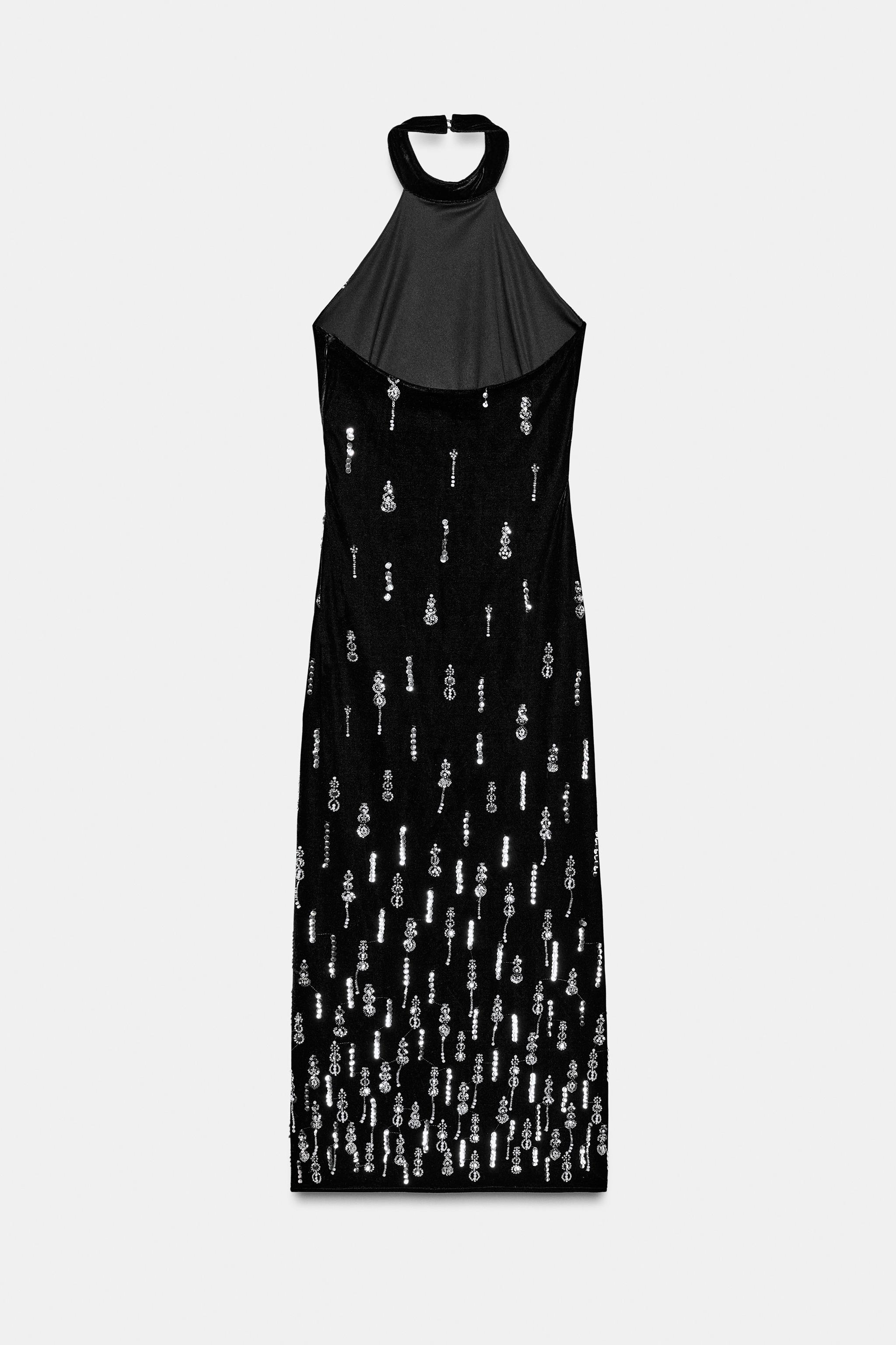 BEADED VELVET MIDI DRESS