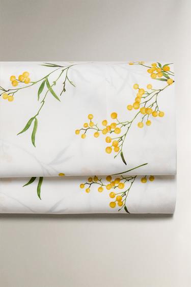 DRAP PLAT SATIN IMPRIMÉ MIMOSA - Blanc cassé de Zara