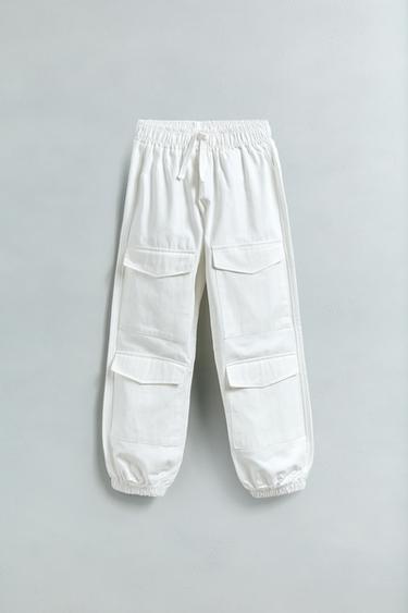 PANTALON JOGGER EN MATIÈRES VARIÉES AVEC POCHES - Écru de Zara