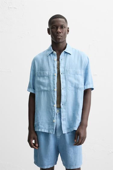 100% LINEN WASHED SHIRT - Bluish by Zara