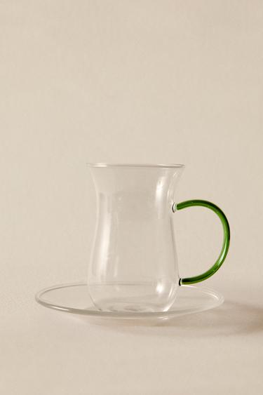 BOROSILICATE TUMBLER AND SAUCER - Green by Zara