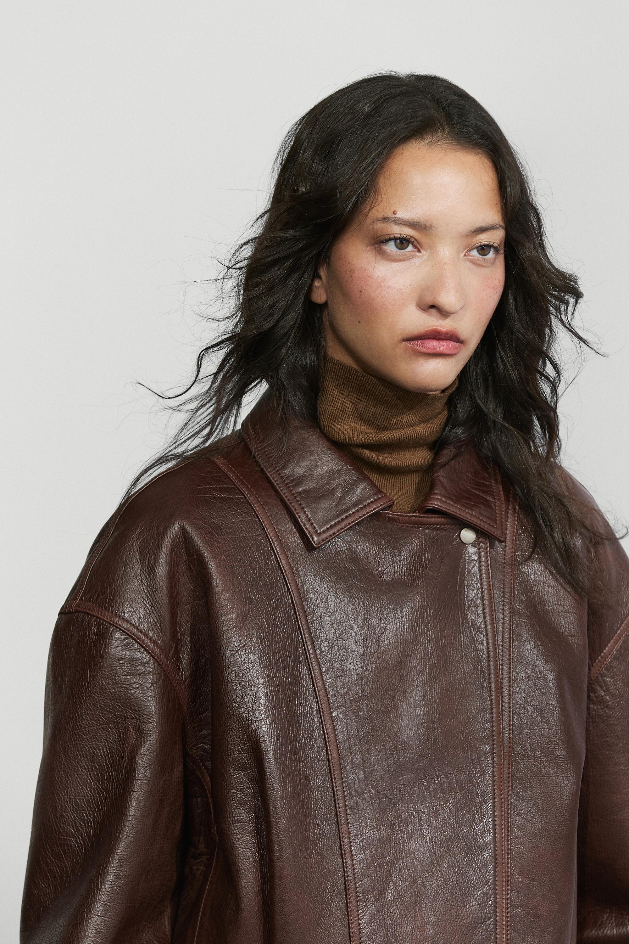 Pleated-detail Nappa leather jacket