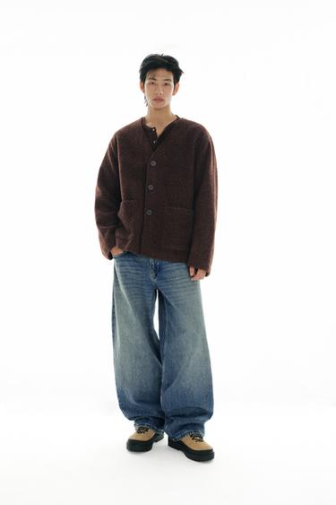 Zara 寬鬆版型紋理開襟衫 - 深棕色