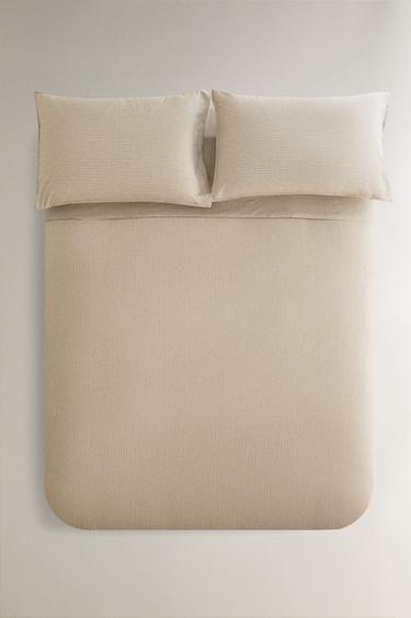 BETTBEZUG MIT GARNGEFÄRBTER STREIFENOPTIK - Grau / Beige von Zara