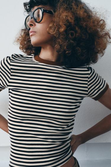 Zara STRIPED SHORT SLEEVE T-SHIRT - striped