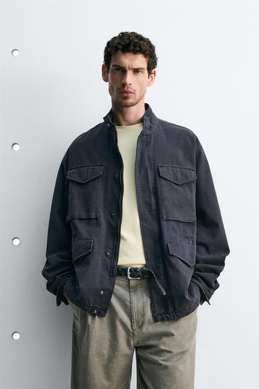 ז'קט דהוי עם כיסים Basic - כחול־ים של Zara