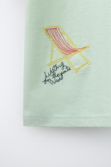 T-SHIRT BRODÉ - Vert d'eau de Zara - Image 3
