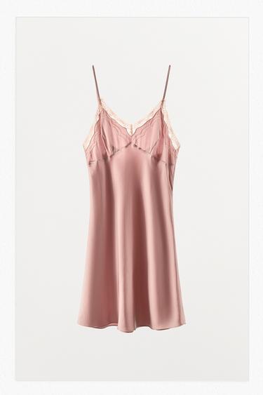 SATIN-FINISH DRESS WITH VISCOSE AND LACE - Pastel pink by Zara