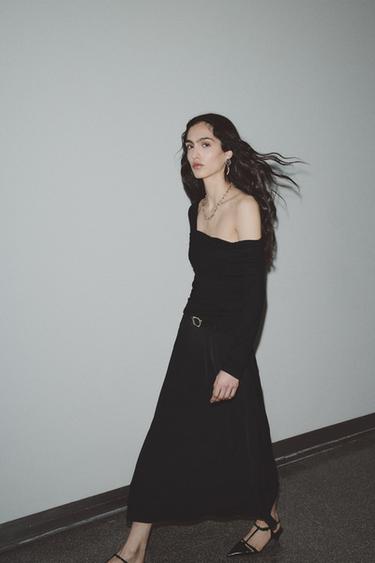 Zara MIDI SKIRT WITH BELT - Black