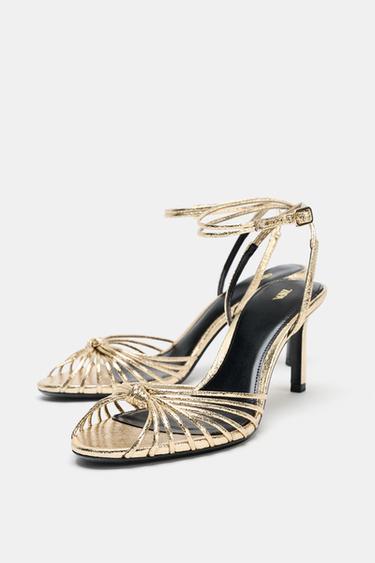 METALLIC KNOTTED HEEL SANDALS - Gold by Zara - Image 2
