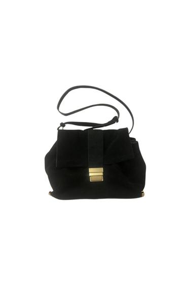 ZARA BLACK SUEDE LEATHER CROSS BODY PURSE GOLD HARDWARE INTERIOR POCKETS BUCKLE