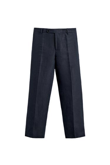 Zara 100% LINEN HERRINGBONE SUIT PANTS - Indigo