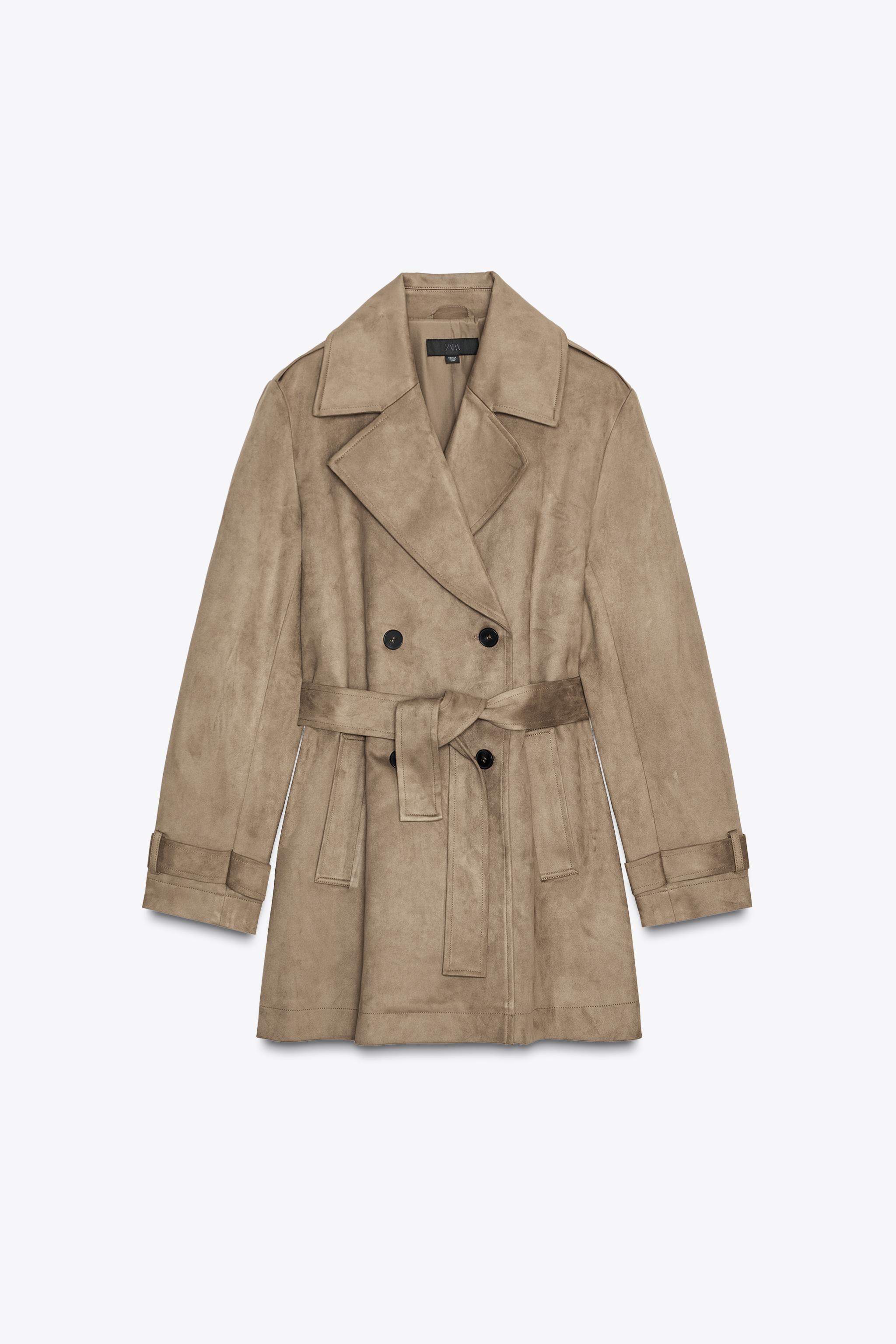 FAUX SUEDE TRENCH COAT taupe brown ZARA Canada