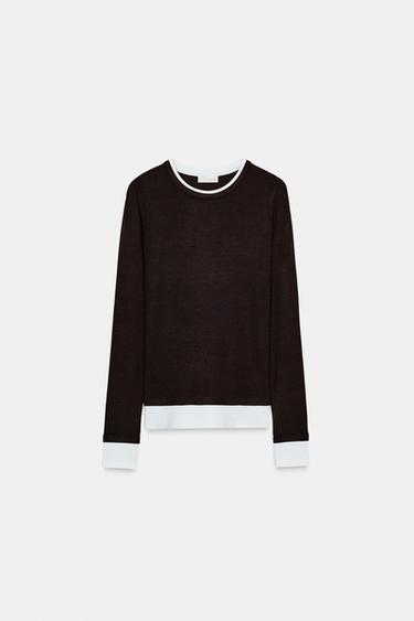 MOCK LAYER CONTRAST T-SHIRT - Chocolate by Zara