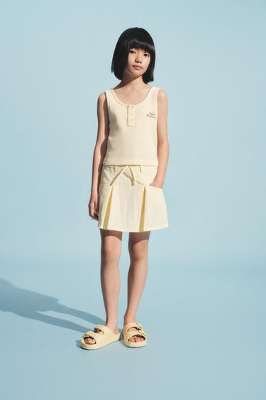 Zara 尼龍褶飾短裙褲 - 黃油色