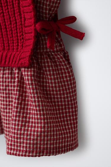 GILET EN MAILLE AVEC LAINE ET CHEMISE BRODÉE - Rouge foncé de Zara - Image 3