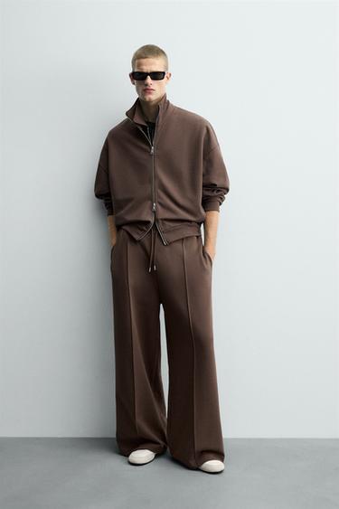 Zara INTERLOCK 標籤長褲 - 巧克力色 - 圖片 0