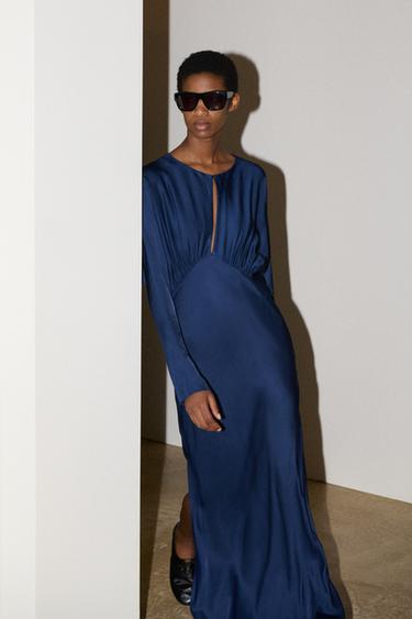 ZW COLLECTION LONG SATIN DRESS - Blue by Zara