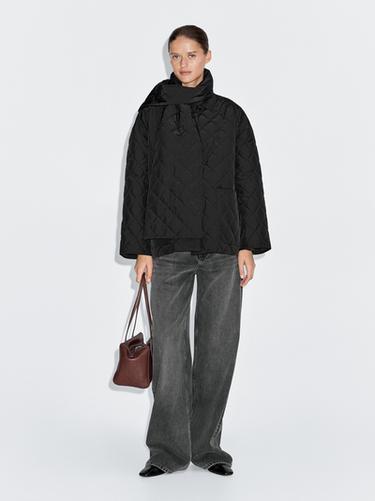Zara Water-repellent puffer jacket with scarf detail - Black