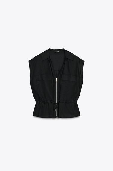 TOP SAFARI COM CINTO DE LINHO - Preto da Zara