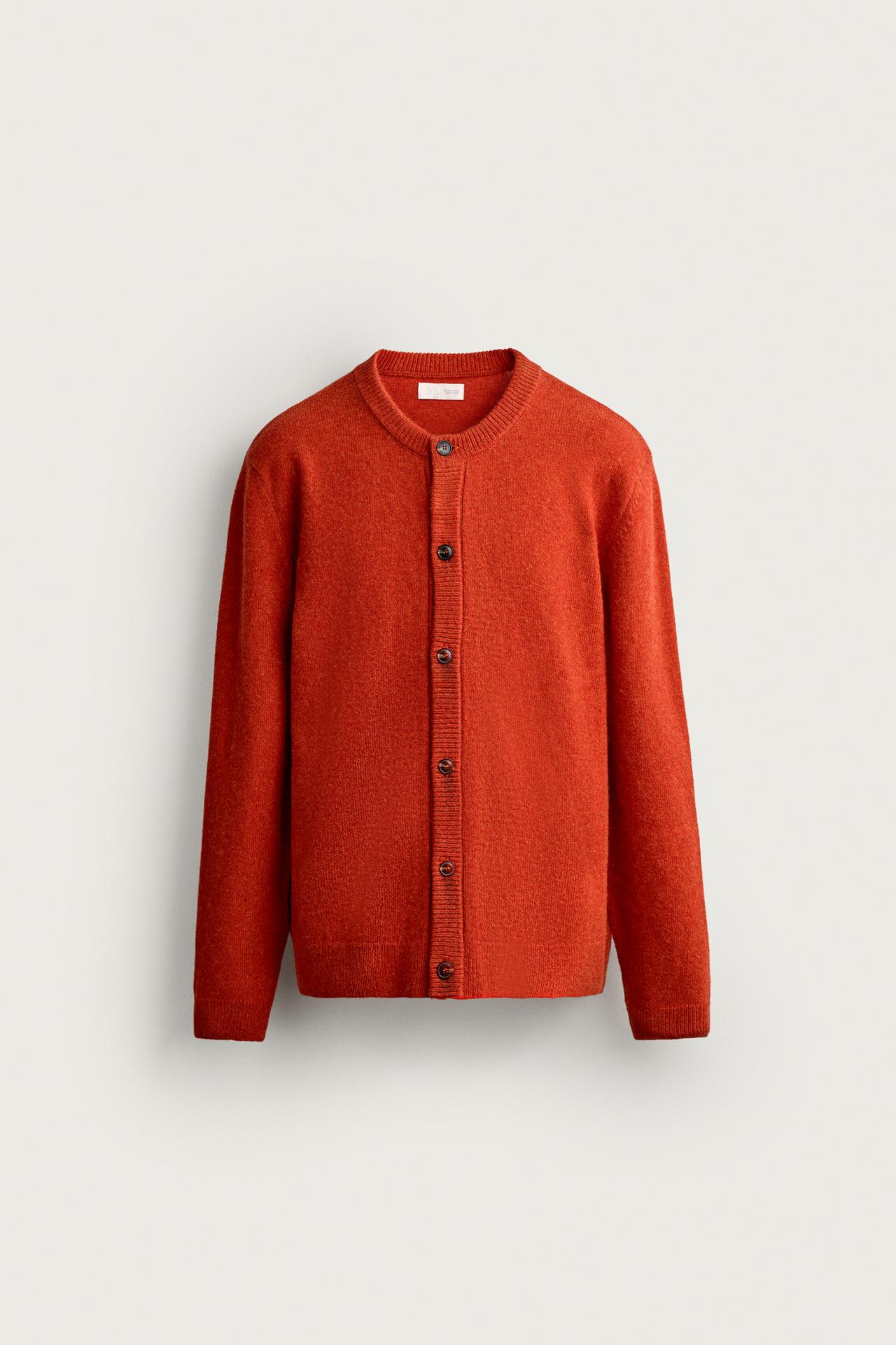 WOOL BLEND REGULAR FIT CARDIGAN — Orange