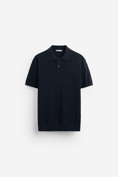TEXTURED KNIT POLO SHIRT - Navy blue by Zara