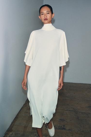 Zara ZW COLLECTION FLOWY MIDI DRESS - Light beige