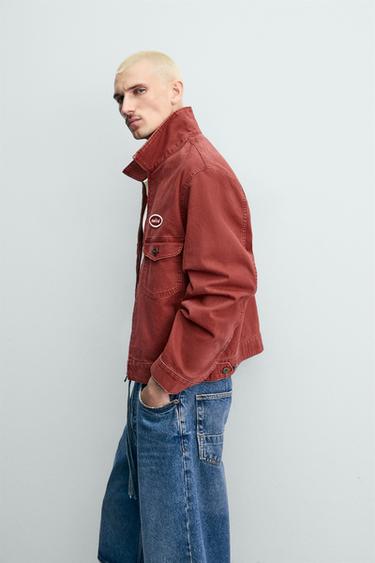 CROPPED FIT JACKET WITH PATCH - Red by Zara - Image 4