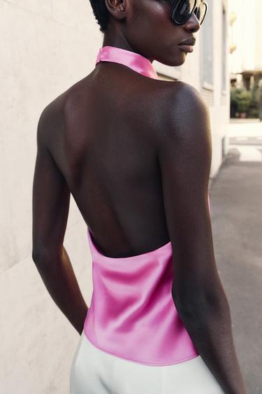 TOP HALTER SATINÉ - Rose / Lilas de Zara - Image 4