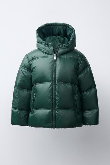 50% FEATHER AND 50% DOWN WATER-REPELLENT SHINY DOWN JACKET - Olive green by Zara