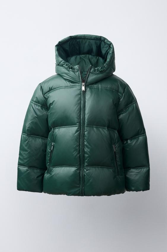 DOUDOUNE 50 % PLUME ET 50 % DUVET BRILLANT DÉPERLANTE - Vert olive de Zara - Image 0