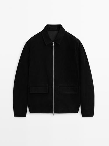 Zara Suede leather zip-up jacket - Black