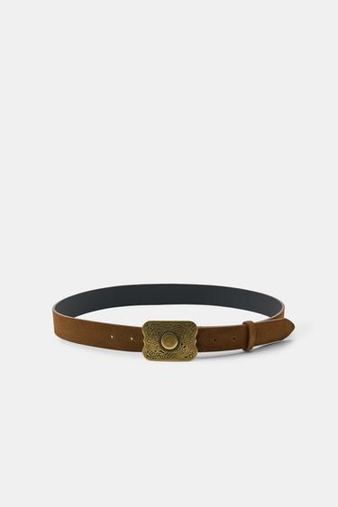 100% LEATHER BELT WITH METAL BUCKLE - camel by Zara - Image 0