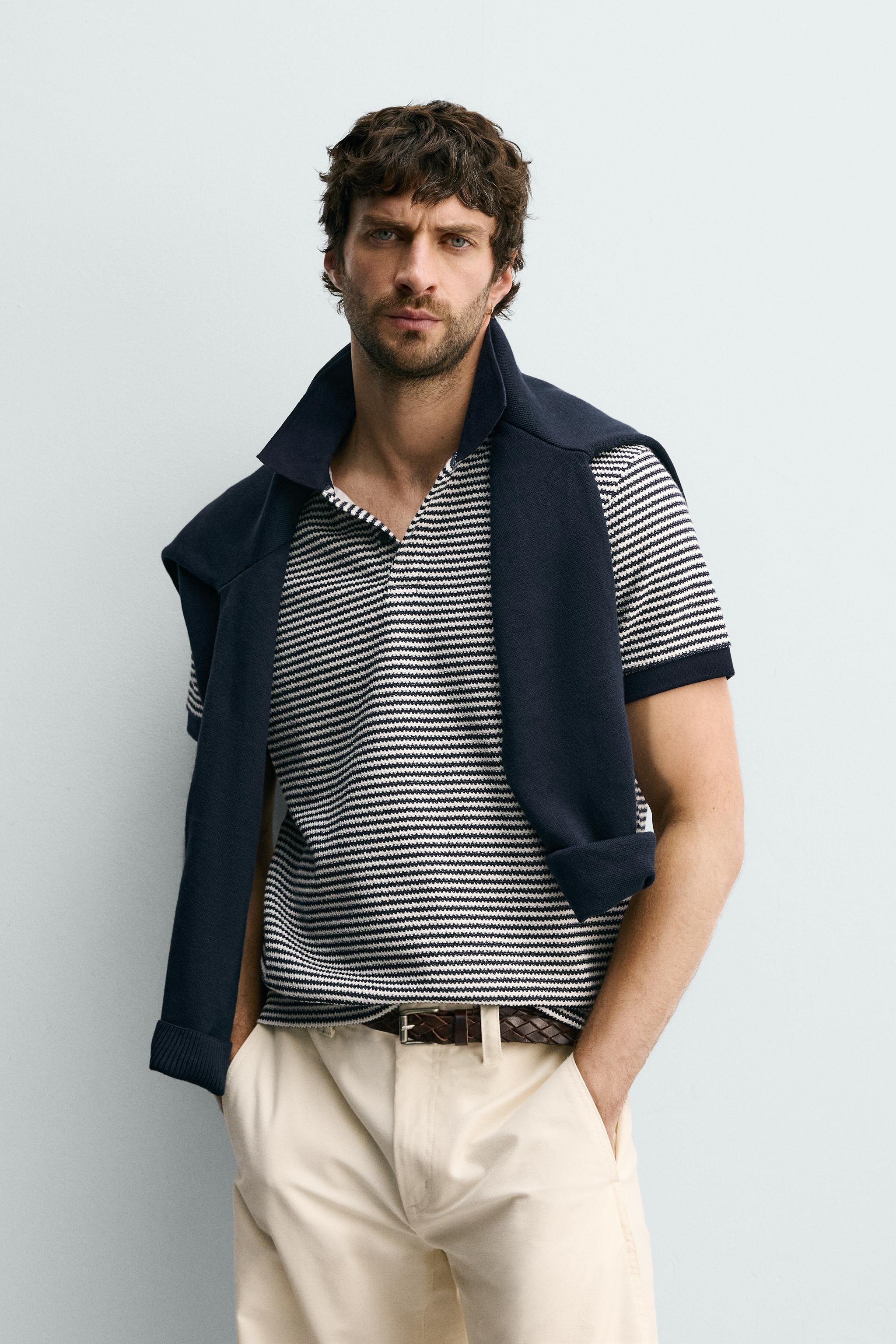REGULAR FIT STRIPED TEXTURED POLO — striped