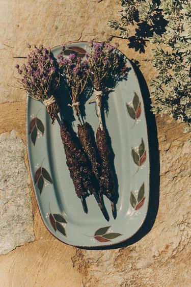 RECTANGULAR LEAF EARTHENWARE SERVING DISH - Blue grey by Zara