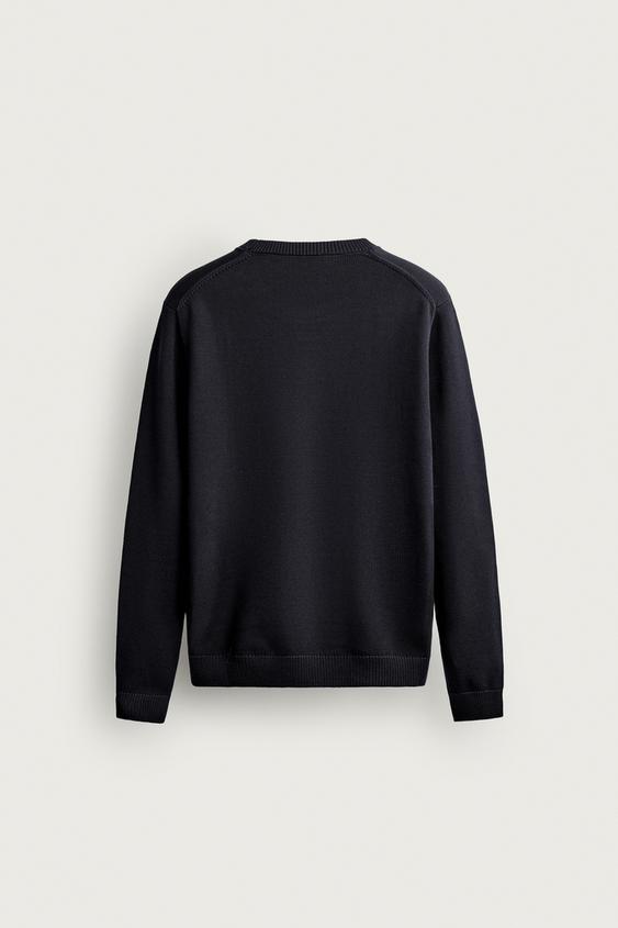 PULL REGULAR FIT EN COTON - Bleu marine de Zara - Image 7