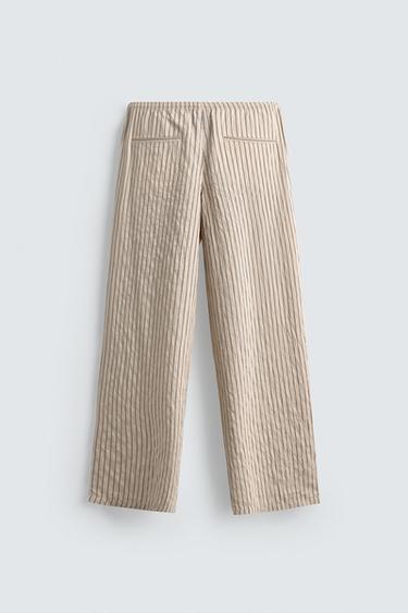 PANTALON FLUIDE À RAYURES ET EFFET FROISSÉ - Écru de Zara - Image 7