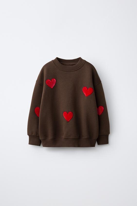 HEART PATCHES SWEATSHIRT - Chocolate by Zara - Image 0