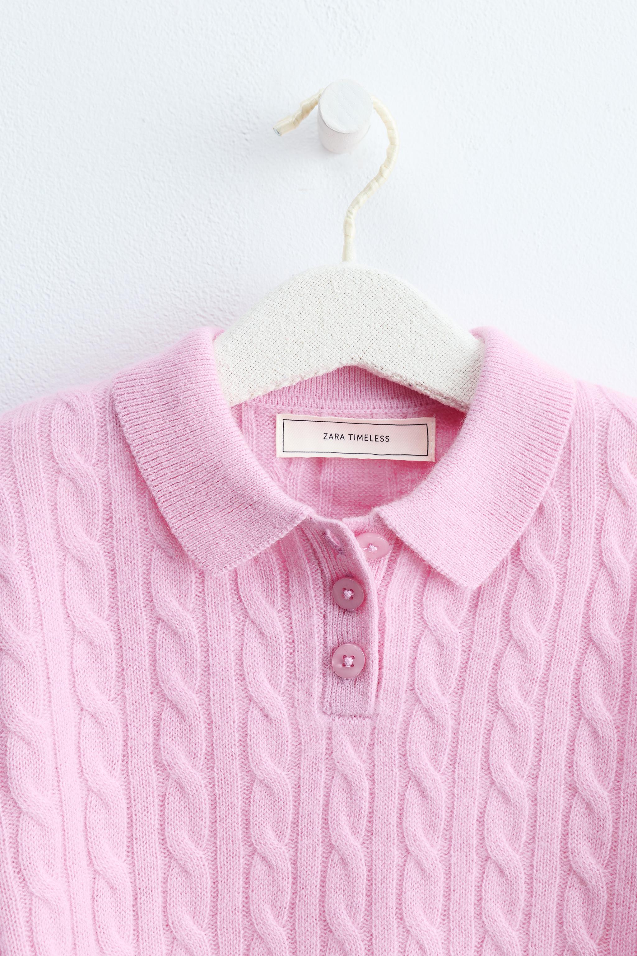 ZARA TIMELESS - 100% WOOL CABLE KNIT POLO SWEATER
