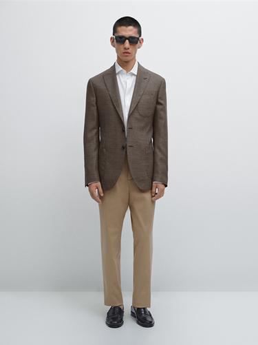 Pantalon slim en coton mélangé - Beige de Zara - Image 0