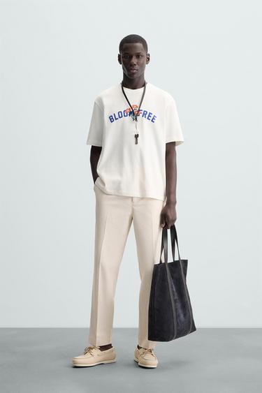 REGULAR FIT HERRINGBONE TROUSERS - Oyster-white by Zara - Image 0