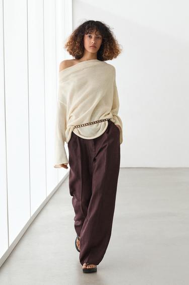 Zara 100% linen wide-leg elasticated trousers - 937