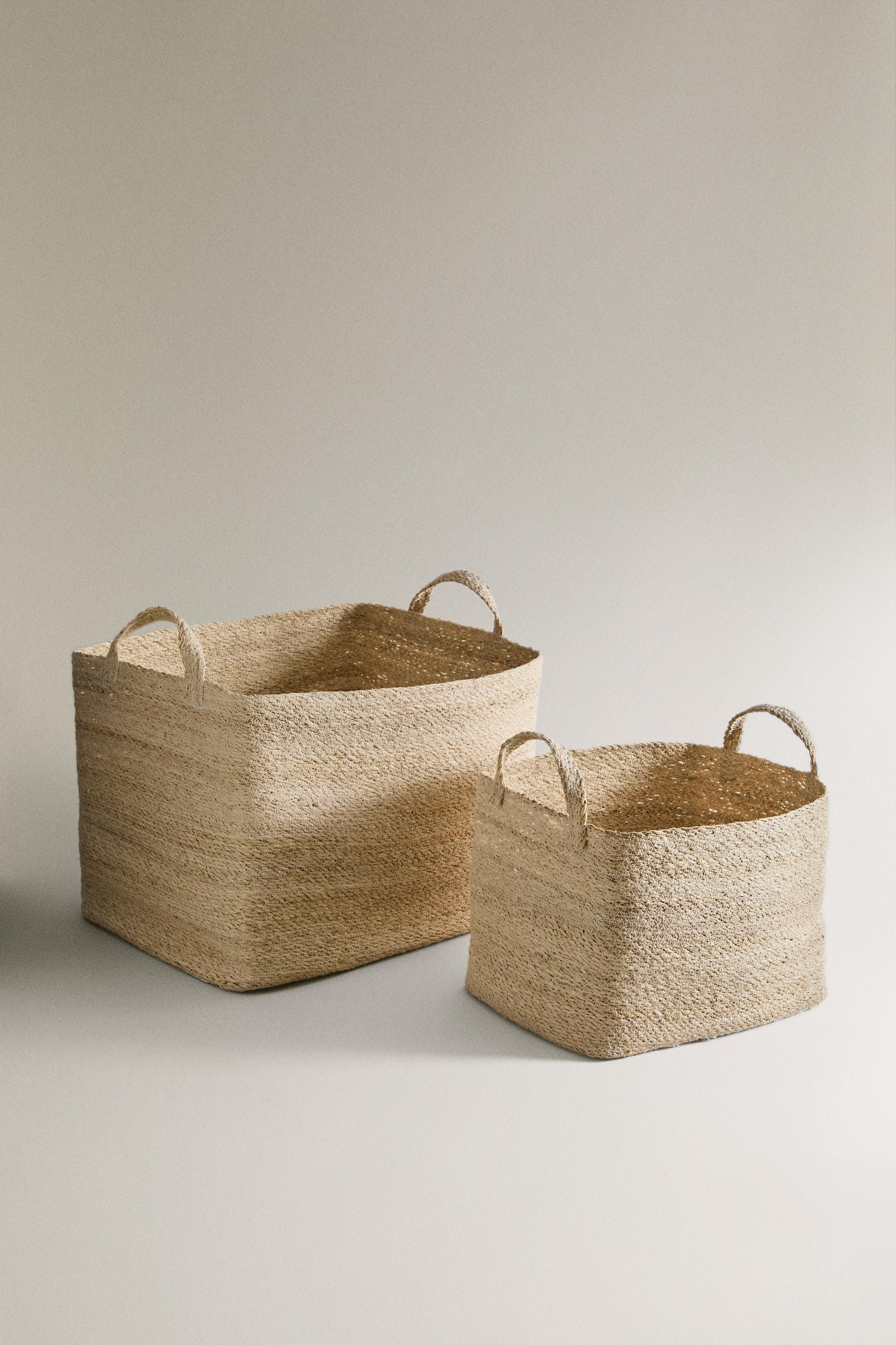 RECTANGULAR SEAGRASS BASKET — Light beige