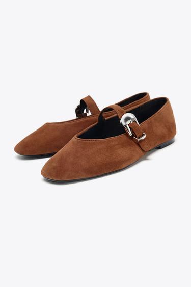 BUCKLE SUEDE BALLERINA SHOES - Brick by Zara - Image 1