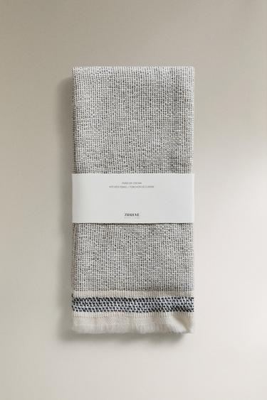 TORCHON COTON ÉPONGE CONTRASTANT - Bleu de Zara - Image 3