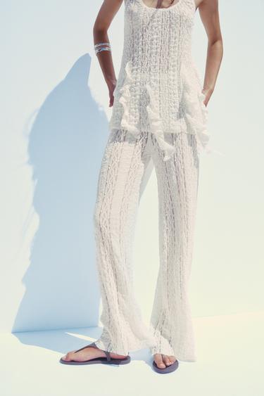 PANTALÓN TEXTURA ENCAJE - Crudo de Zara