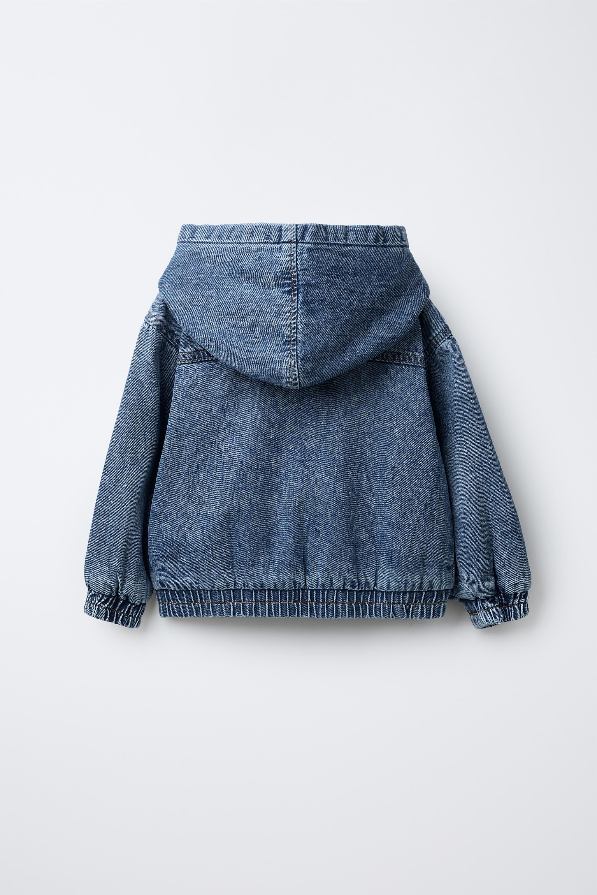 HOODED DENIM JACKET - Mid-blue | ZARA United States