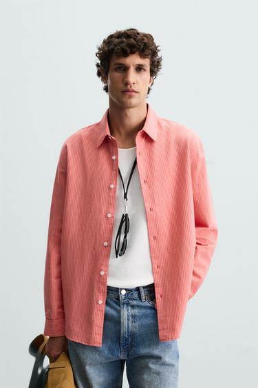 Zara STRIPED SHIRT - Red / Coral